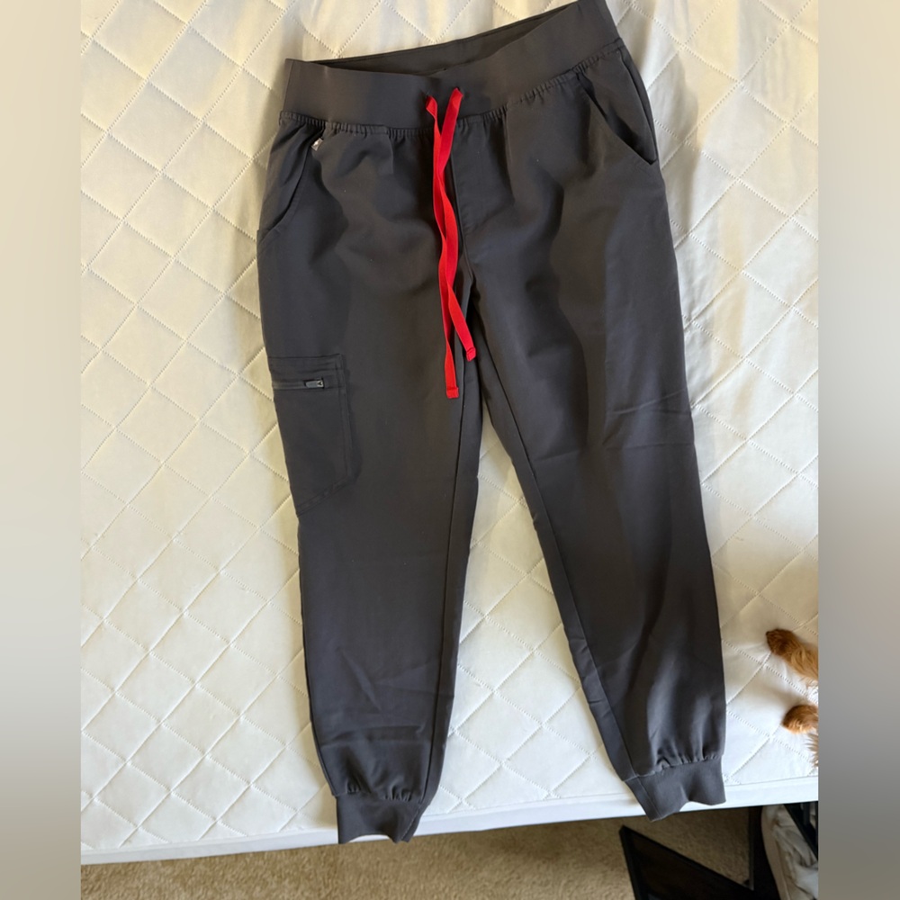 Figs Gray and Red Joggers with Bold Accents